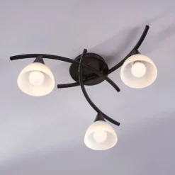 Lámpara de techo Lindby Della, negro-oro, Ø 58 cm, 3 luces, E14