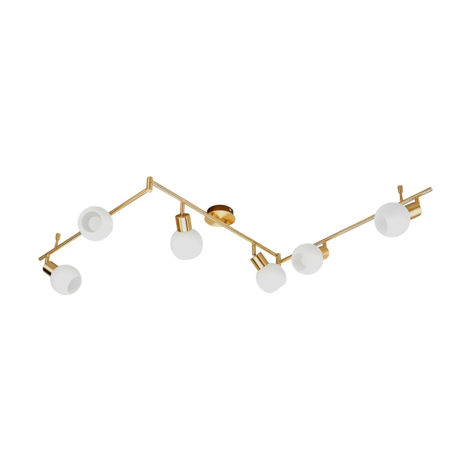 Lámpara de techo Lindby Elaina, 180cm, 6 luces, latón, cristal, E14