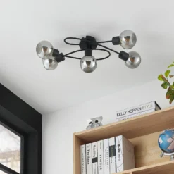 Lámpara de techo Lindby Elaina, 66 cm, 5 luces, negro/humo, E14