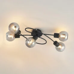Lámpara de techo Lindby Elaina, 66 cm, 5 luces, negro/humo, E14