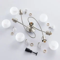 Lámpara de techo Lindby Elaina, 65 cm, 5 luces, níquel, cristal, E14