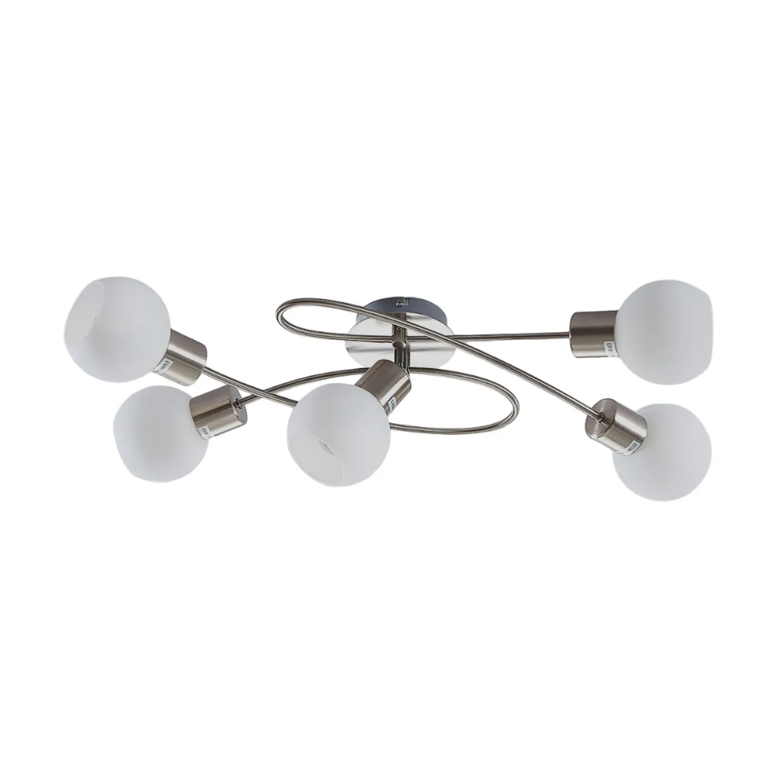 Lámpara de techo Lindby Elaina, 65 cm, 5 luces, níquel, cristal, E14