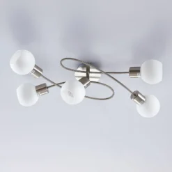 Lámpara de techo Lindby Elaina, 65 cm, 5 luces, níquel, cristal, E14