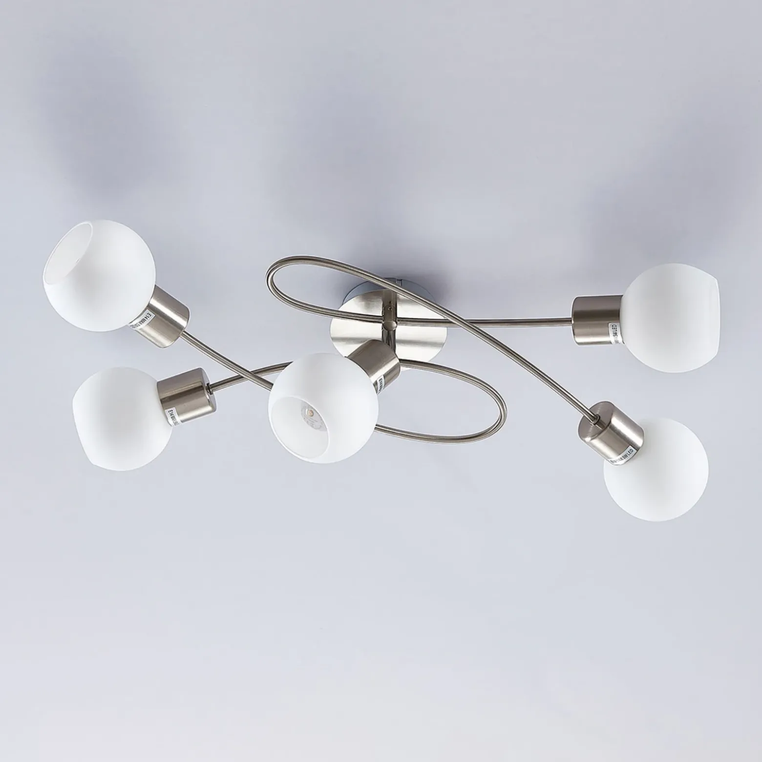 Lámpara de techo Lindby Elaina, 65 cm, 5 luces, níquel, cristal, E14