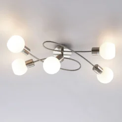 Lámpara de techo Lindby Elaina, 65 cm, 5 luces, níquel, cristal, E14