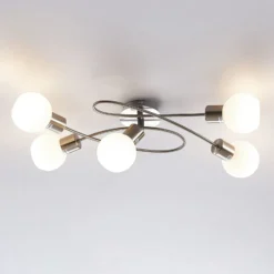 Lámpara de techo Lindby Elaina, 65 cm, 5 luces, níquel, cristal, E14