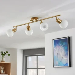 Lámpara de techo Lindby Elaina, 70cm, 4 luces, latón, cristal, E14