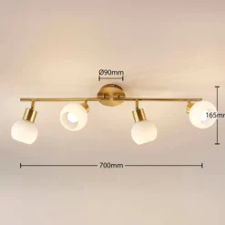Lámpara de techo Lindby Elaina, 70cm, 4 luces, latón, cristal, E14