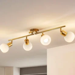 Lámpara de techo Lindby Elaina, 70cm, 4 luces, latón, cristal, E14