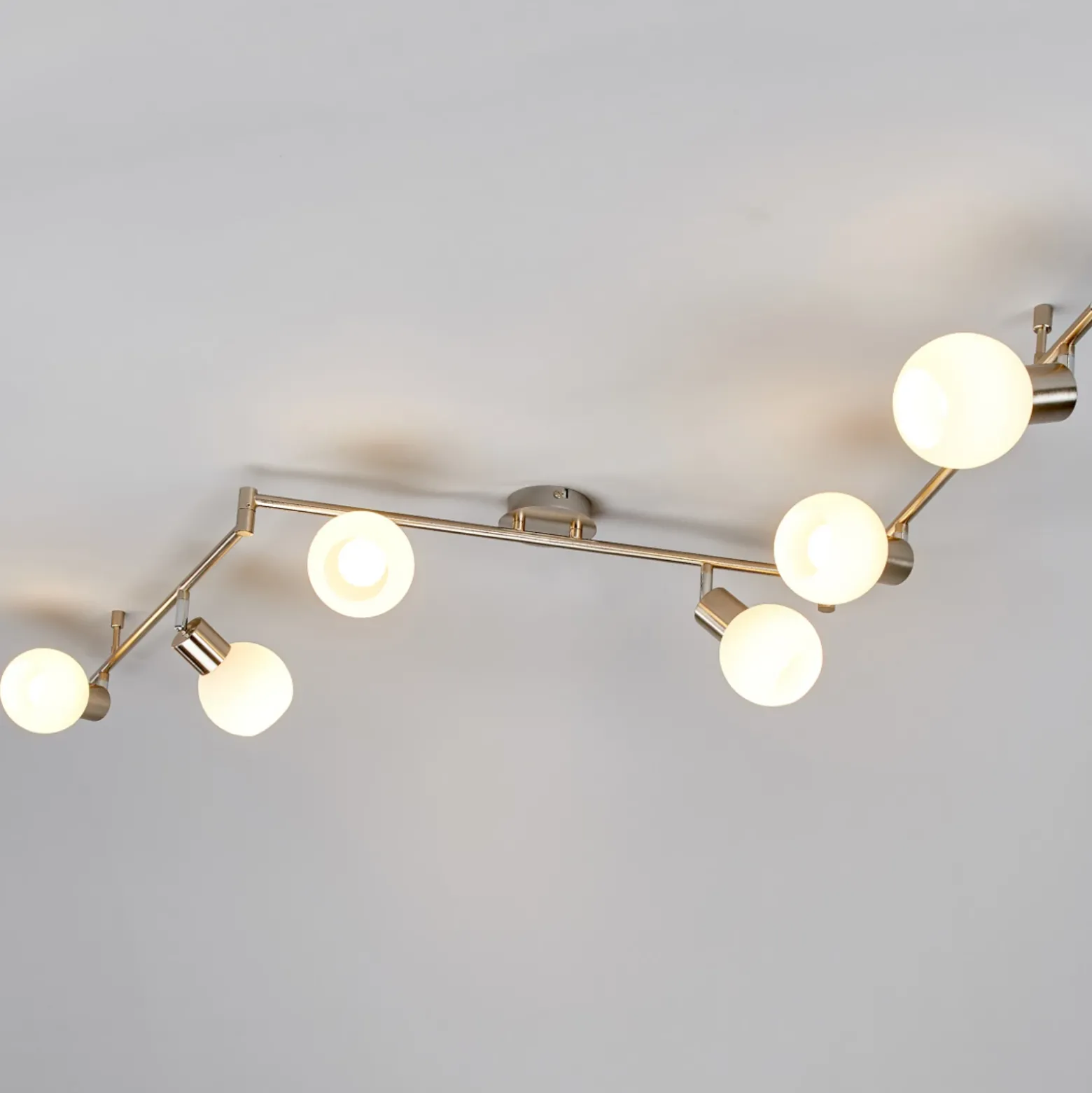 Lámpara de techo Lindby Elaina, 180 cm, 6 luces, níquel, cristal, E14