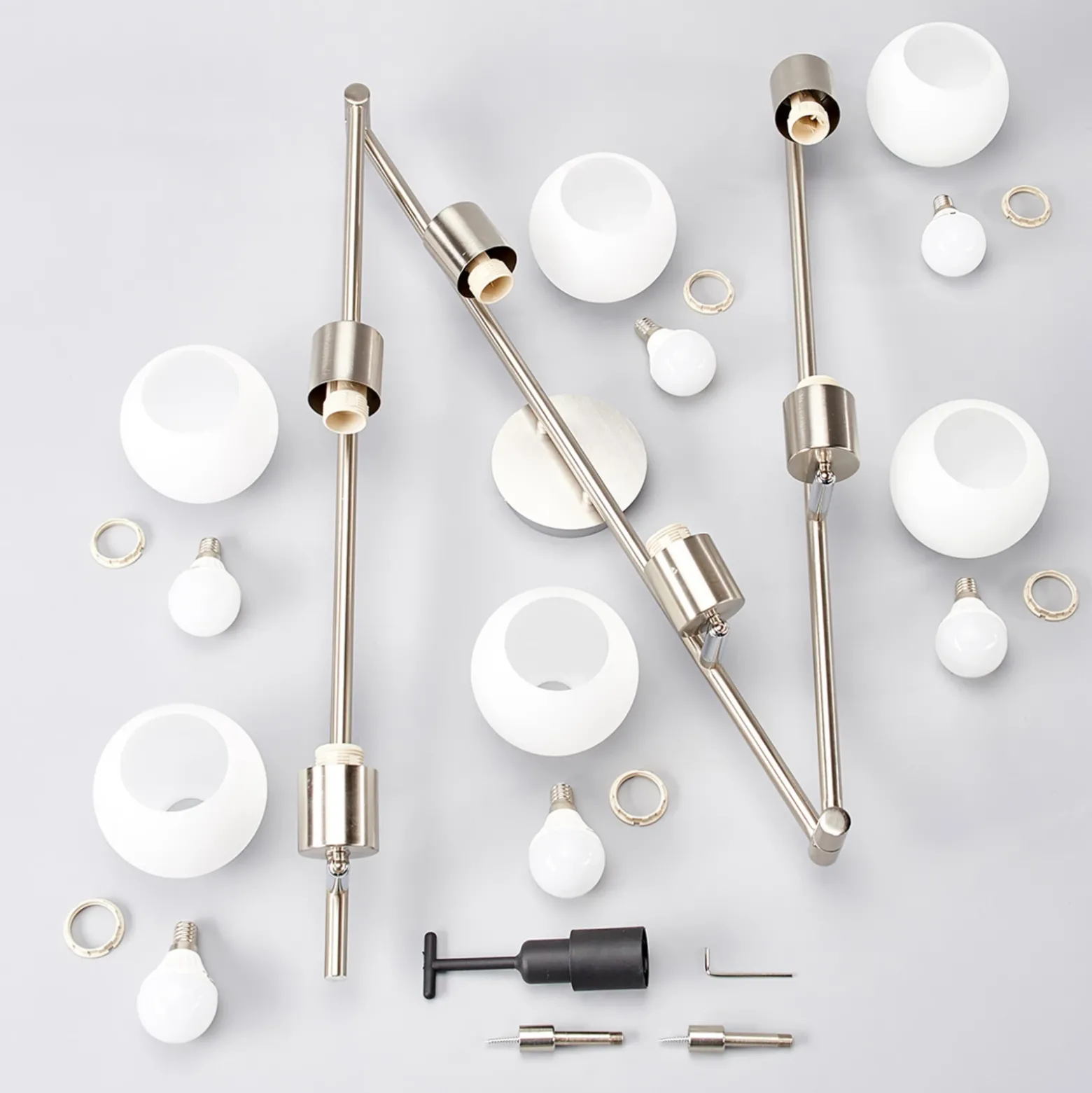 Lámpara de techo Lindby Elaina, 180 cm, 6 luces, níquel, cristal, E14