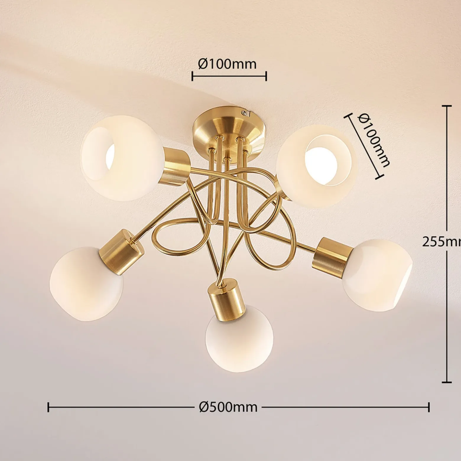 Lámpara de techo Lindby Elaina, Ø50cm, 5 luces, latón, cristal, E14