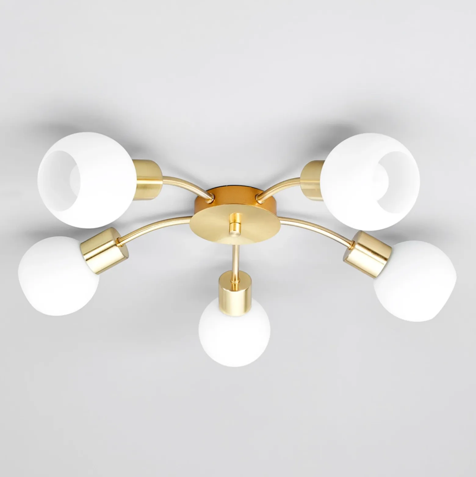 Lámpara de techo Lindby Elaina, Ø54cm, 5 luces, latón, cristal, E14