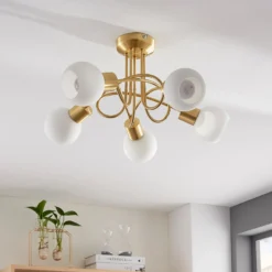 Lámpara de techo Lindby Elaina, Ø50cm, 5 luces, latón, cristal, E14