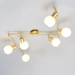 Lámpara de techo Lindby Elaina, 180cm, 6 luces, latón, cristal, E14