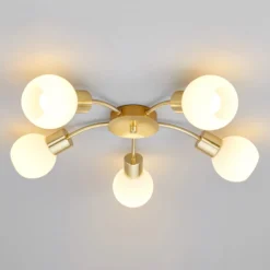 Lámpara de techo Lindby Elaina, Ø54cm, 5 luces, latón, cristal, E14