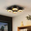 Lámpara de techo Lindby Erin, 4 luces, 30 cm, negro/oro, cristal
