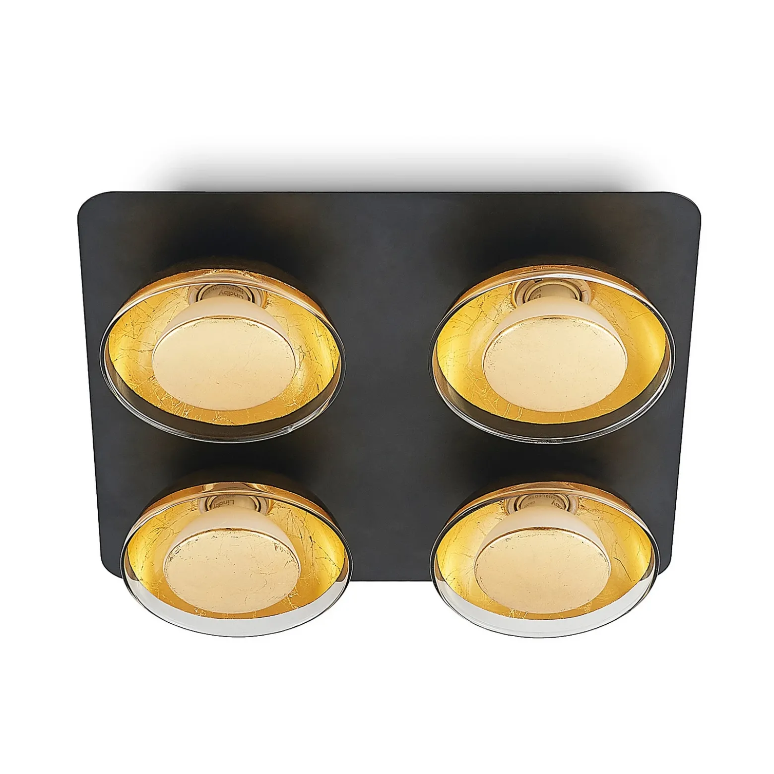 Lámpara de techo Lindby Erin, 4 luces, 30 cm, negro/oro, cristal