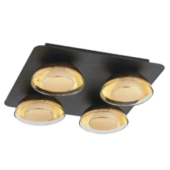 Lámpara de techo Lindby Erin, 4 luces, 30 cm, negro/oro, cristal