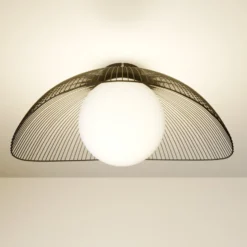 Lámpara de techo Lindby Fabronia, blanco/negro, cristal, esférica, E27