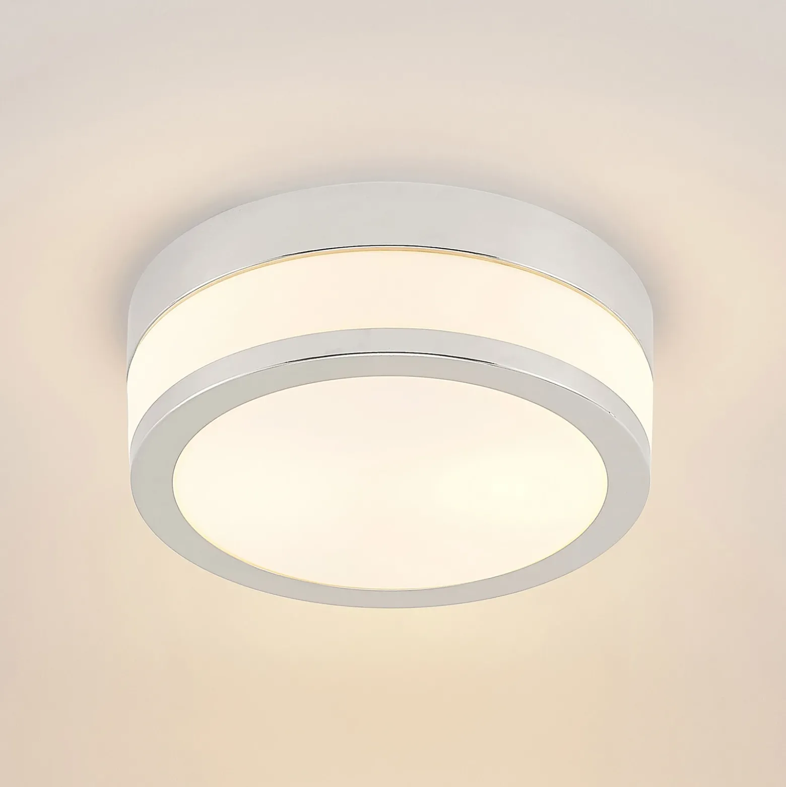 Lámpara de techo Lindby Flavi, Ø 23 cm, cromado, cristal, IP44, E27