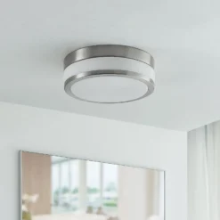 Lámpara de techo Lindby Flavi, Ø 28 cm, níquel, cristal, IP44, E27