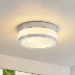 Lámpara de techo Lindby Flavi, Ø 23 cm, cromado, cristal, IP44, E27