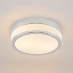 Lámpara de techo Lindby Flavi, Ø 28 cm, cromada, cristal, IP44, E27