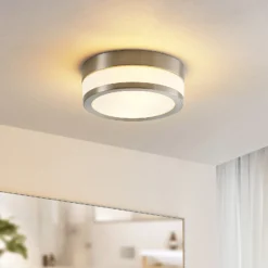 Lámpara de techo Lindby Flavi, Ø 23 cm, níquel, cristal, IP44, E27