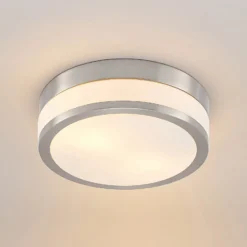 Lámpara de techo Lindby Flavi, Ø 28 cm, níquel, cristal, IP44, E27