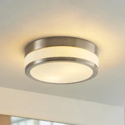Lámpara de techo Lindby Flavi, Ø 28 cm, níquel, cristal, IP44, E27