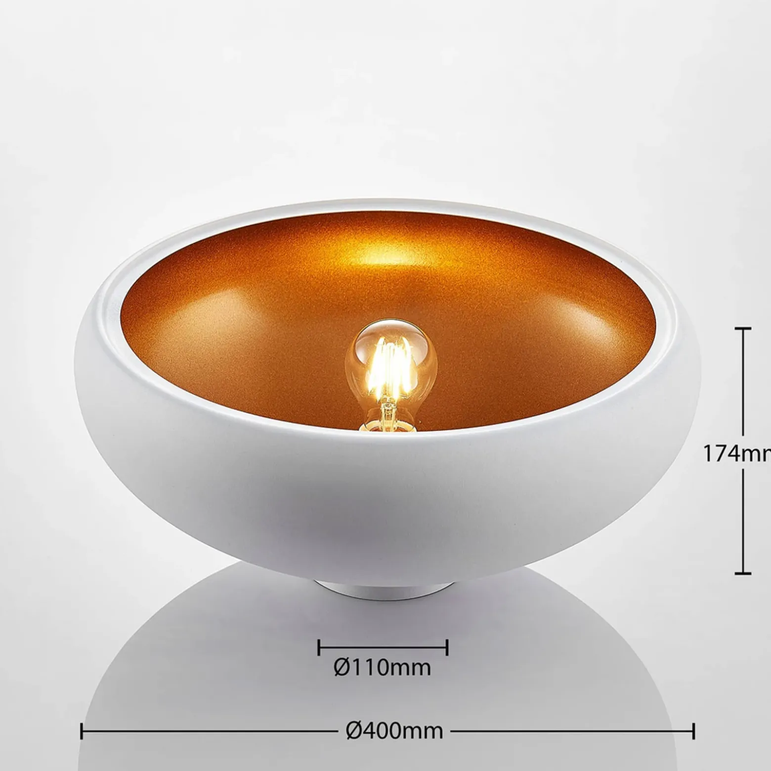 Lámpara de techo Lindby Gerwina, blanco/oro, metal, 40 cm, E27