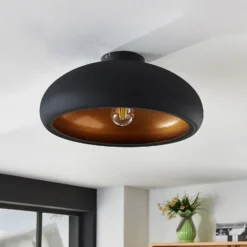 Lámpara de techo Lindby Gerwina, negro/oro, metal, 40 cm, E27