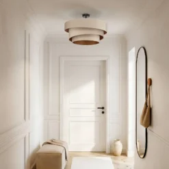 Lámpara de techo Lindby Jusari, color crema, tejido, Ø 56 cm, E27