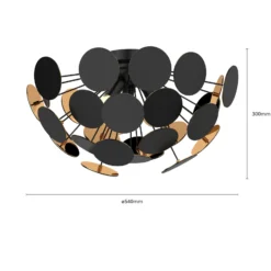 Lámpara de techo Lindby Kinan, Ø 54 cm, negra, dorada, E14
