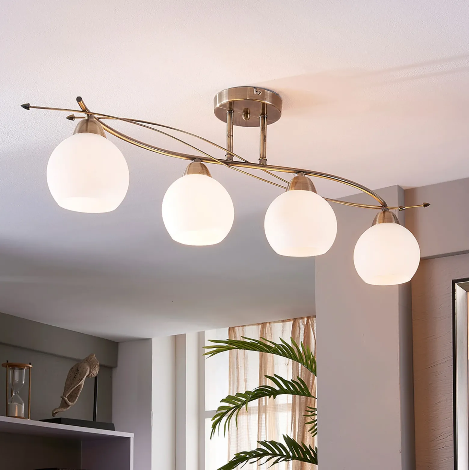 Lámpara de techo Lindby Leanda, 80 cm, 4 luces, metal, cristal