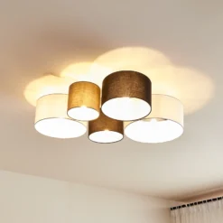 Lámpara de techo Lindby Lettie, gris/negro/blanco, 5 luces, E27