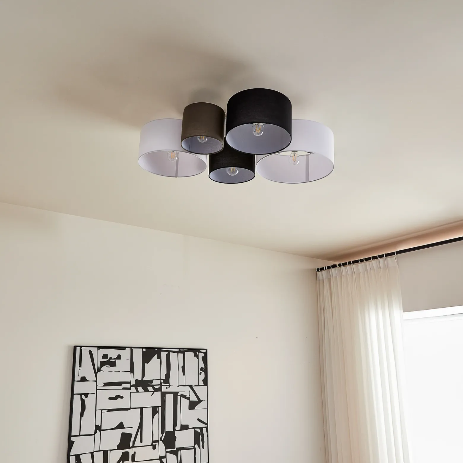 Lámpara de techo Lindby Lettie, gris/negro/blanco, 5 luces, E27