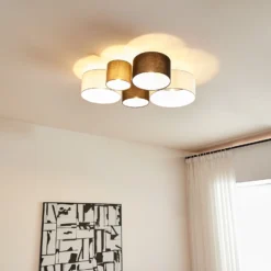 Lámpara de techo Lindby Lettie, gris/negro/blanco, 5 luces, E27