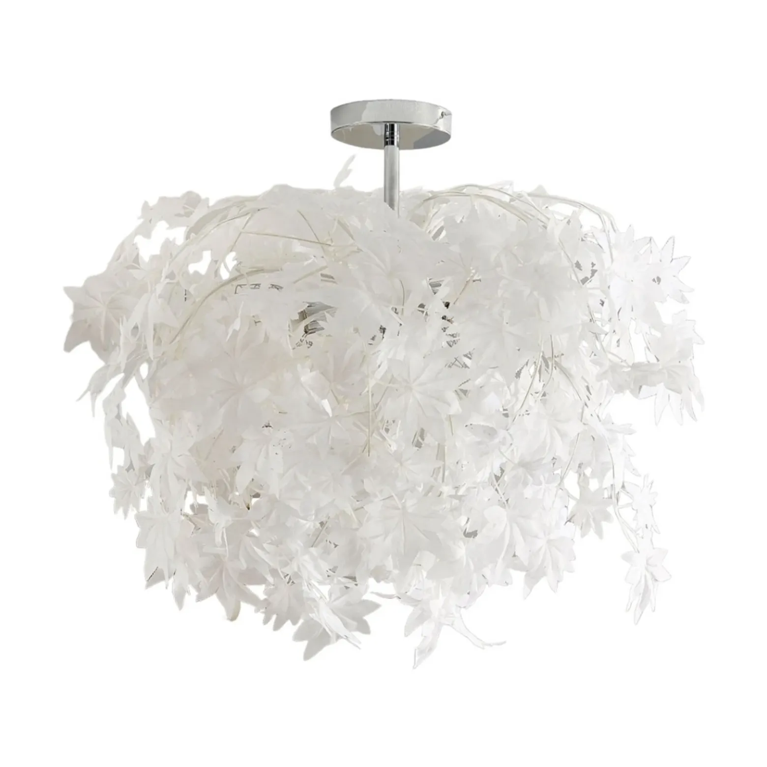 Lámpara de techo Lindby Maple, Ø 70 cm, cromada, blanca, de tela