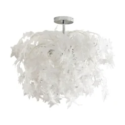 Lámpara de techo Lindby Maple, Ø 70 cm, cromada, blanca, de tela