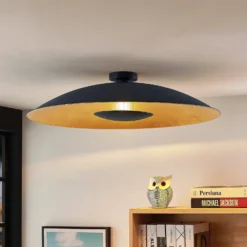 Lámpara de techo Lindby Narisara, Ø 80 cm, E27, negro-oro