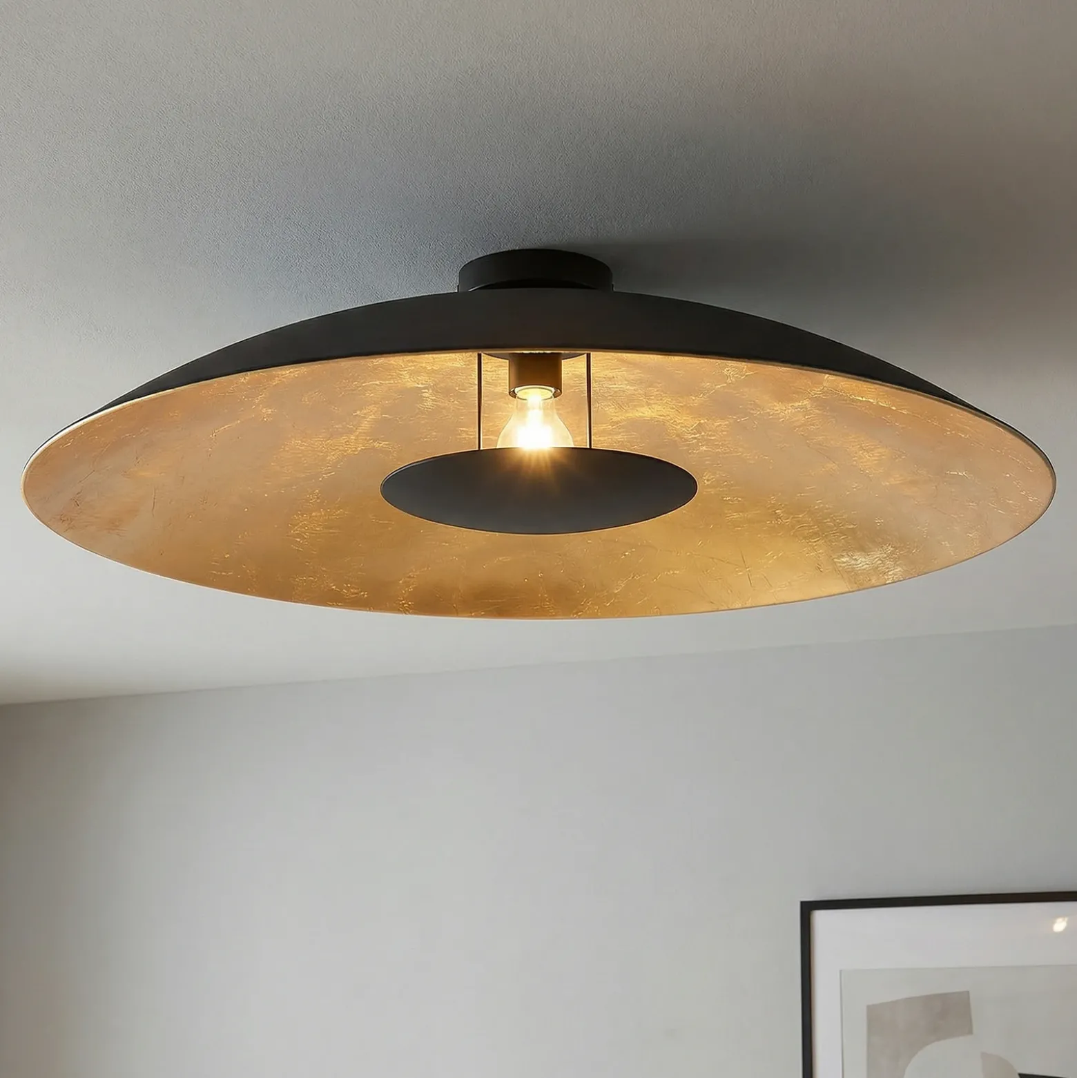 Lámpara de techo Lindby Narisara, Ø 80 cm, E27, negro-oro