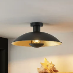 Lámpara de techo Lindby Narisara, Ø 40 cm, E27, negro-oro