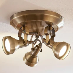 Lámpara de techo Lindby Perseas, Ø 22cm, 3 luces, latón antiguo, GU10