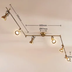 Lámpara de techo Lindby Perseas, 180 cm, 6 luces, latón antiguo, GU10