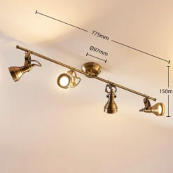 Lámpara de techo Lindby Perseas, 78 cm, 4 luces, latón envejecido, GU10