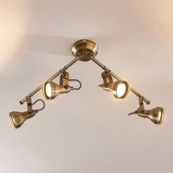 Lámpara de techo Lindby Perseas, 78 cm, 4 luces, latón envejecido, GU10