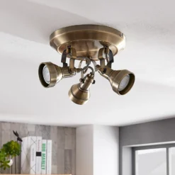 Lámpara de techo Lindby Perseas, Ø 22cm, 3 luces, latón antiguo, GU10