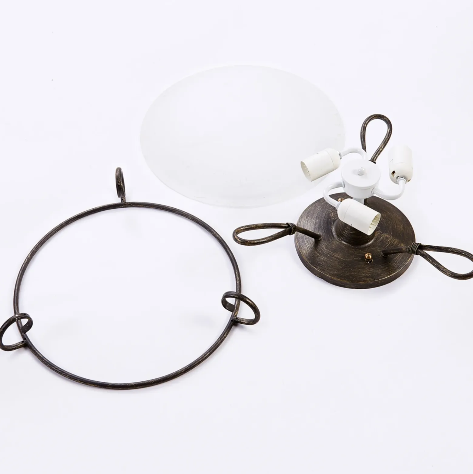 Lámpara de techo Lindby Rando, plata envejecida, cristal, Ø 50 cm, E27